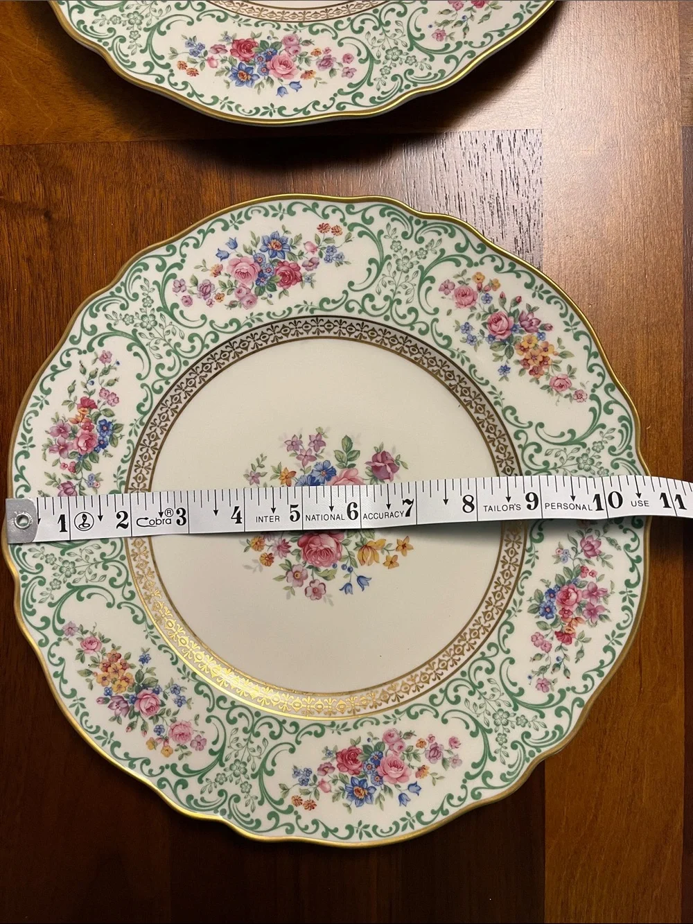 Classic Floral Dinner Plates – Green & Pink Pattern (Set of 4), vintage, bavaria